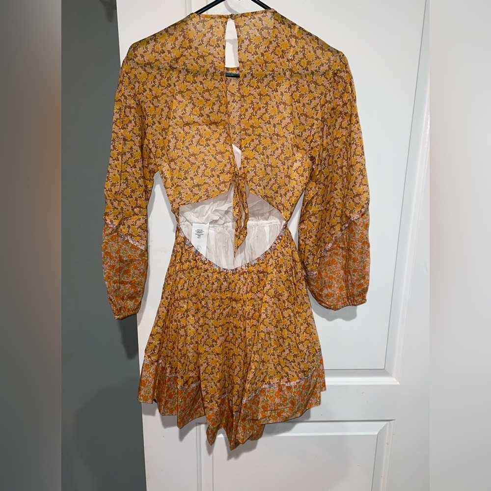 New! Maje Risso Yellow Floral Cut-Out Mini Long Sleeve Dress 🌼 Small - Picture 13 of 16